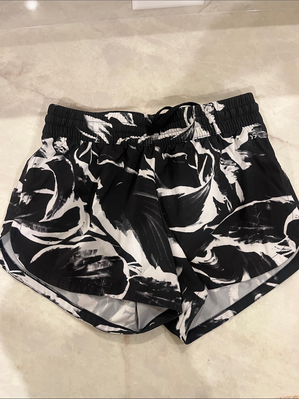 DSG Black and White Abstract Print Athletic Shorts for Women